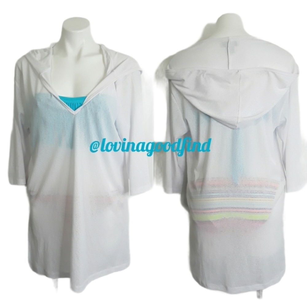 NORDSTROM J. Valdi White Hooded Short Sleeve Coverup EUC sz M